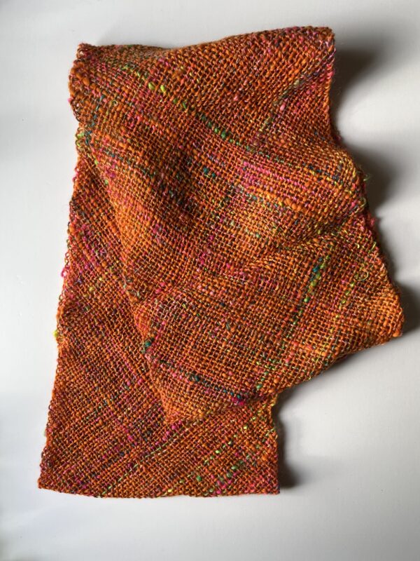 Embernova : orange handwoven scarf with neon pops - Image 5