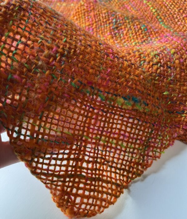 Embernova : orange handwoven scarf with neon pops - Image 4