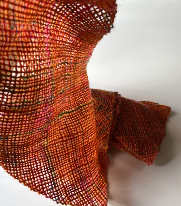 Embernova : orange handwoven scarf with neon pops - Image 3