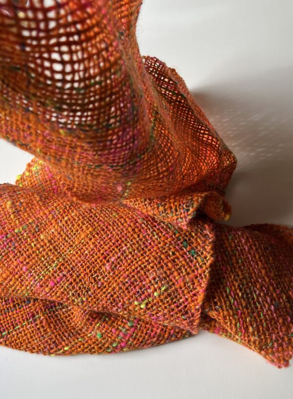 Embernova : orange handwoven scarf with neon pops - Image 2