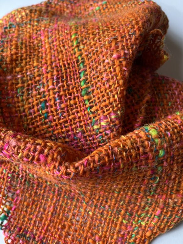 Embernova : orange handwoven scarf with neon pops