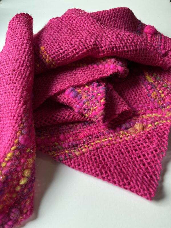 Fireberry Comet : vibrant pink handwoven scarf with neon - Image 3