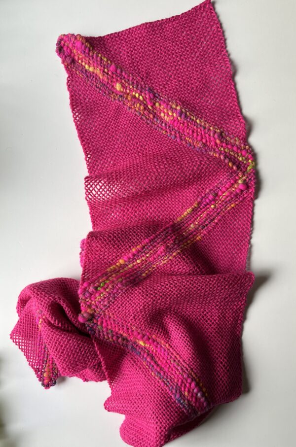 Fireberry Comet : vibrant pink handwoven scarf with neon - Image 2