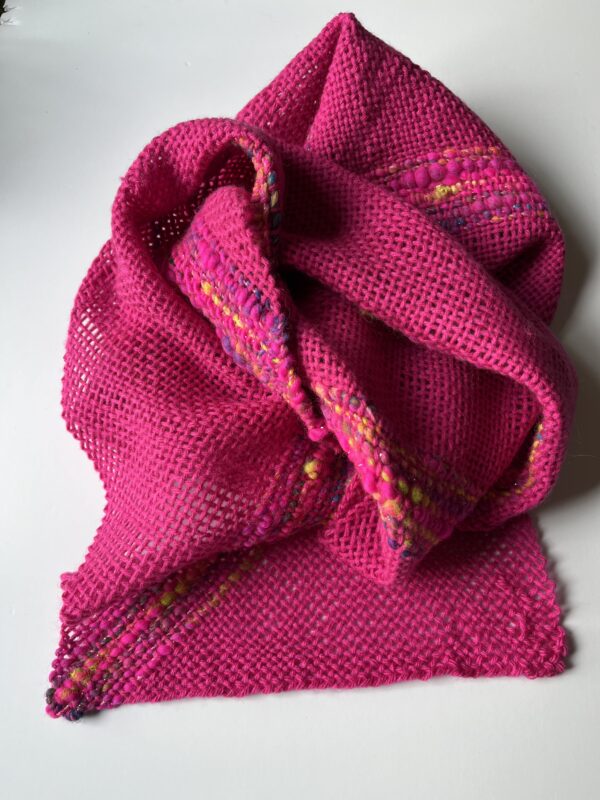 Fireberry Comet : vibrant pink handwoven scarf with neon